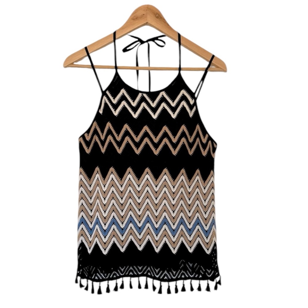Women’s Chevron Knit Fringe Top - Size Medium